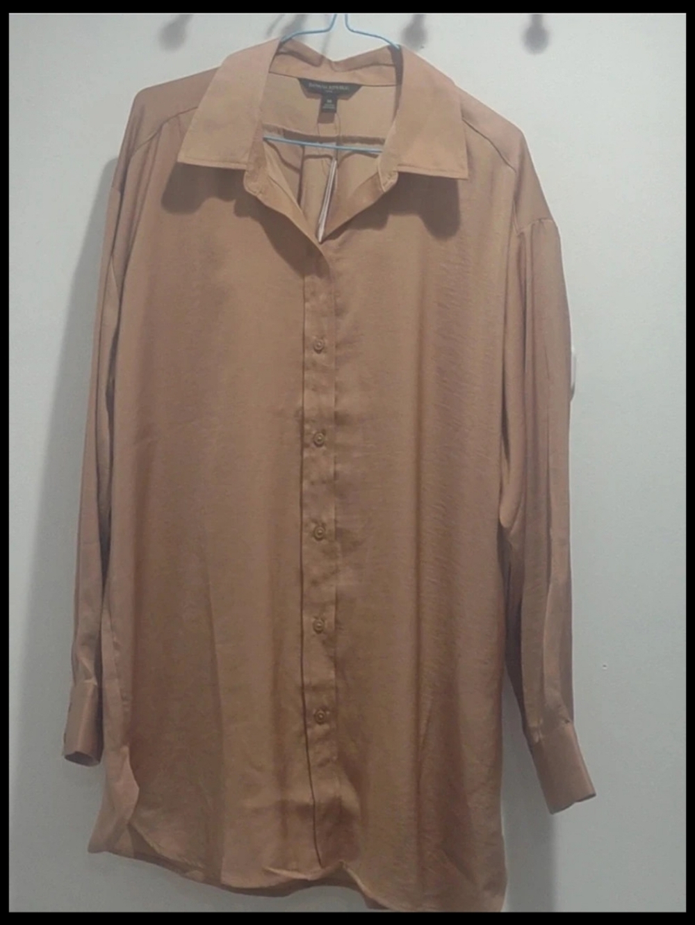 NWT Banana Republic Classic Button-Up Silky Bronze Tan Oversized Shirt Blouse